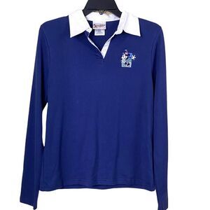 Vintage Disney Minnie Mouse Blue Polo Top Long Sleeve Size Small